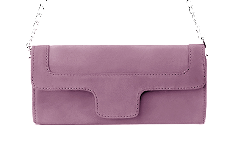 Dress clutch for wedding and parties in mauve purple leather - Profile view